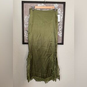 NWT PacSun Olive Maxi Skirt with Lace Detail